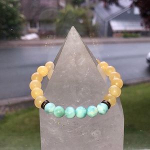 Honey Calcite, Larimar, copper Crystal Bracelet.
